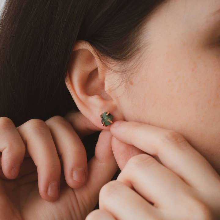 Raw Emerald Studs for wholesale by Open Fire Jewellery
