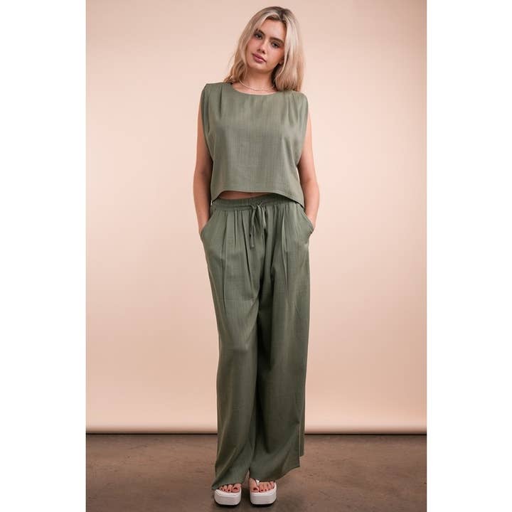 Solid Woven Top and Pants Set for wholesale by IVE