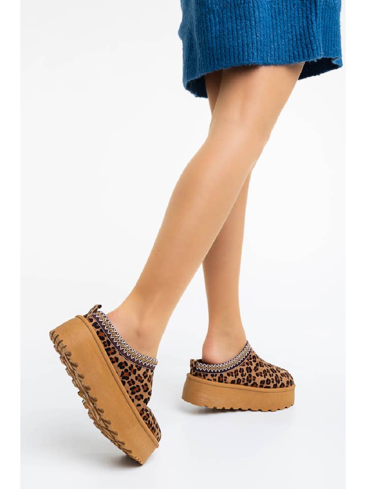 No Doubt Shoes - Wholesale Slides - Women's - Women's Faux Fur Lined Slipper Platform Sliders Aztec Mules 16