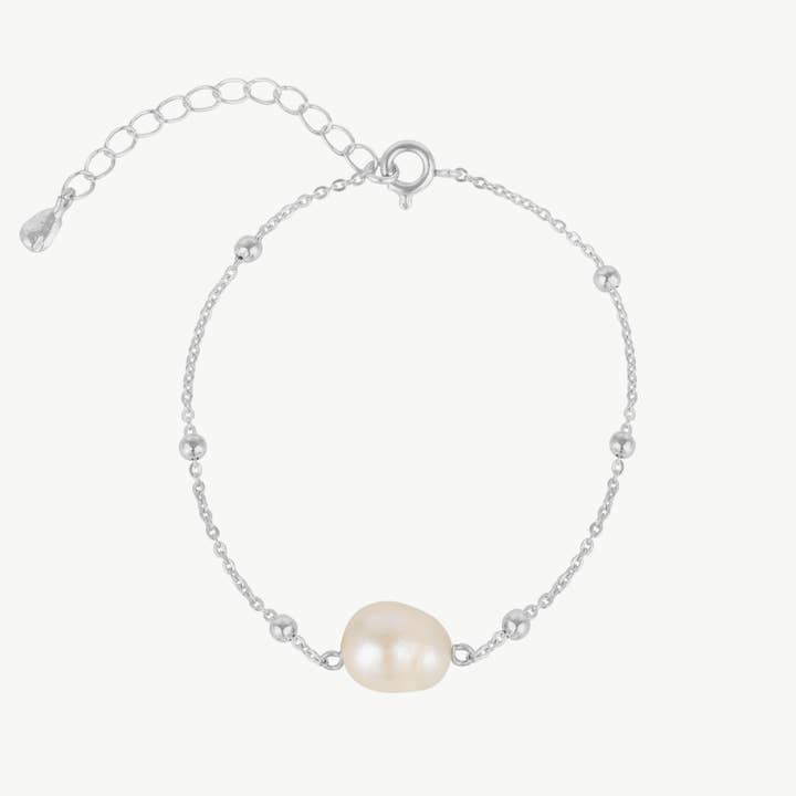 Single Pearl Beaded Chain Silver Bracelet for wholesale by Mejoma