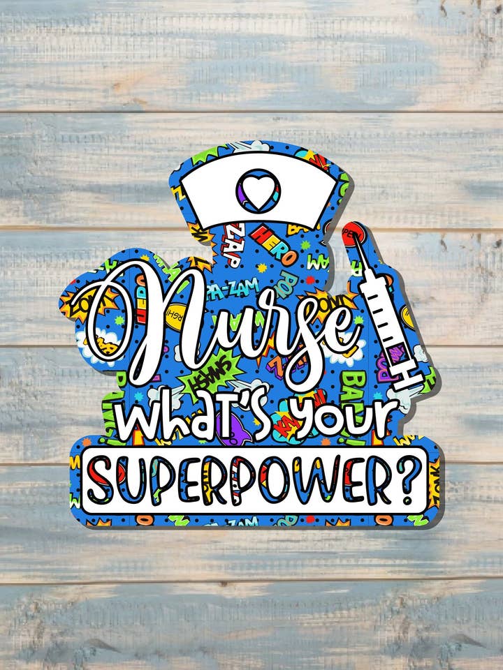 Superpoder de Enfermera, Pegatina de Vinilo Troquelada, Boho Divertido, Resistente al Agua | Pegatina o Imán para venta al por mayor de Handmade by Marlayna