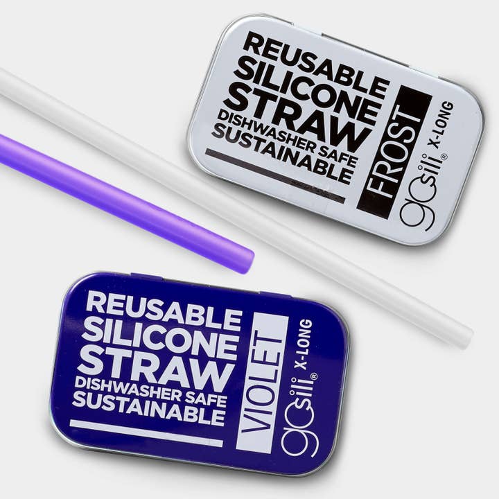 GoSili - Wholesale Drinking Straw - GoSili® 10.75" Silicone Straws, Eco-Friendly Reusable Soft Collapsible Drinking Straws with Travel Case, Extra-Long, 2pk