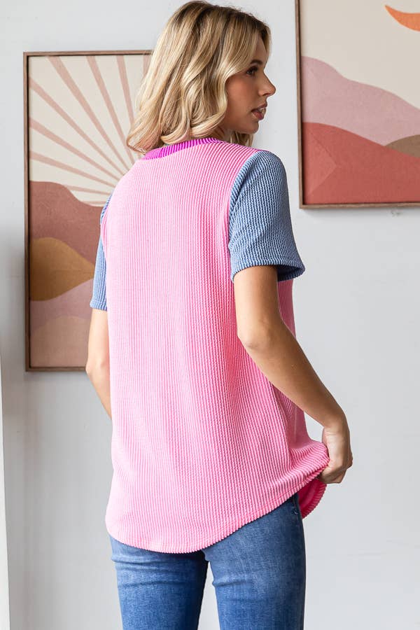 7th Ray - Vendita all'ingrosso Top in maglia - Donna - Top a coste a blocchi di colore da donna T56181