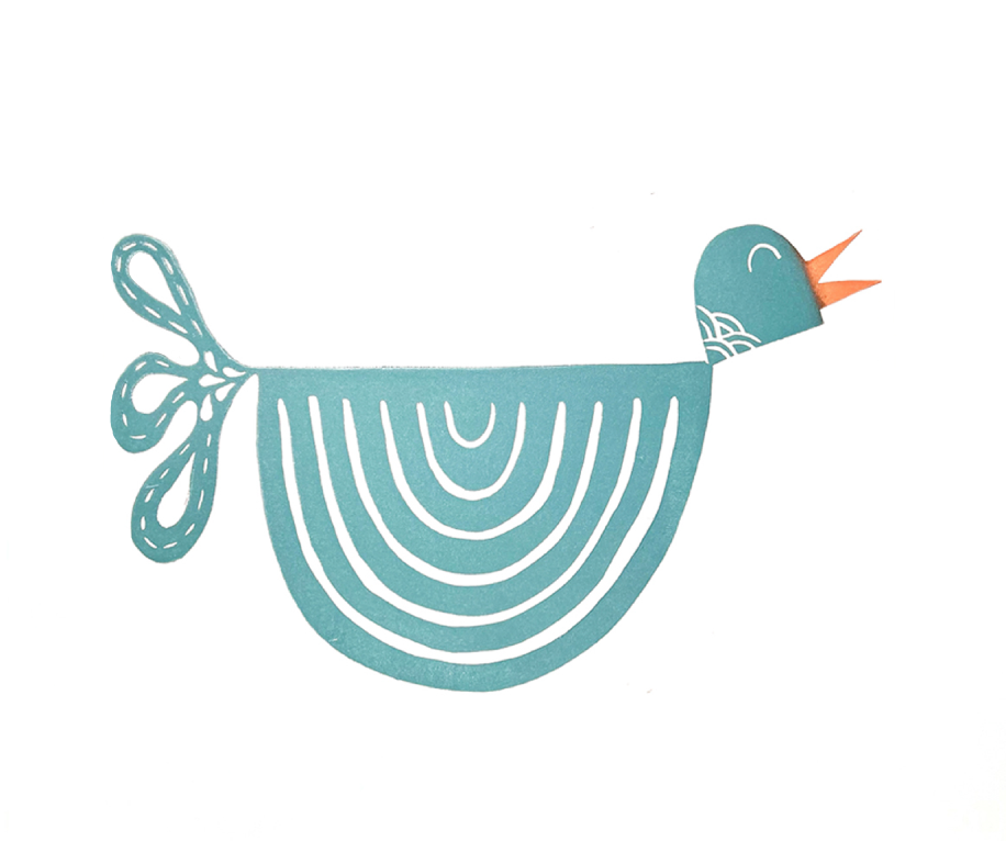 Ever Pollen Print Shop - Wholesale Art Print - MODERN HAPPY BIRD HAND PRINTED BLOCK PRINT 14x11"1