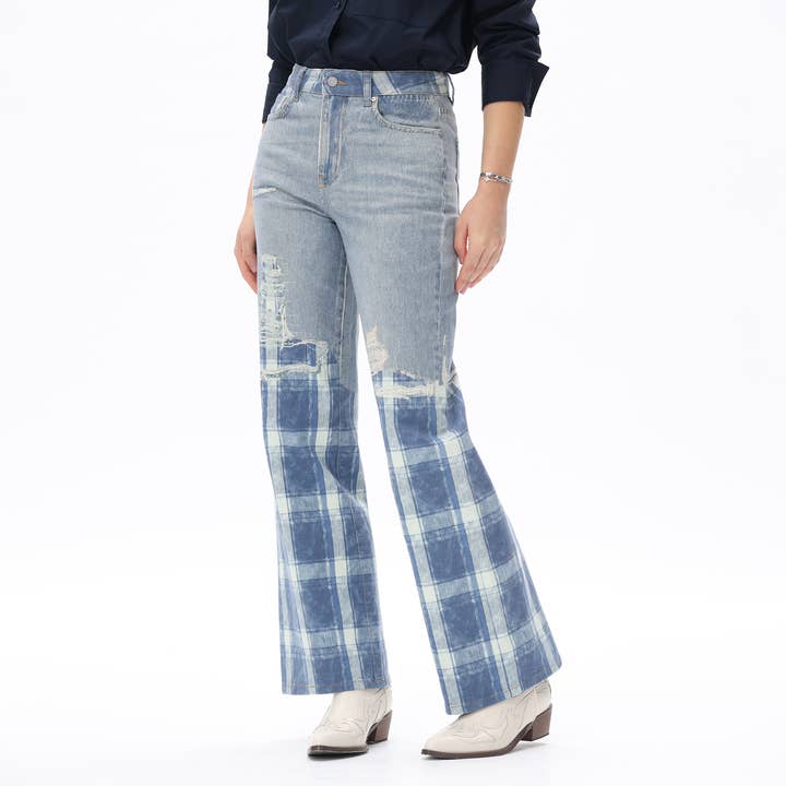 Jean large à imprimé patchwork à carreaux DEW8014 pour la vente par DOSSEVISU