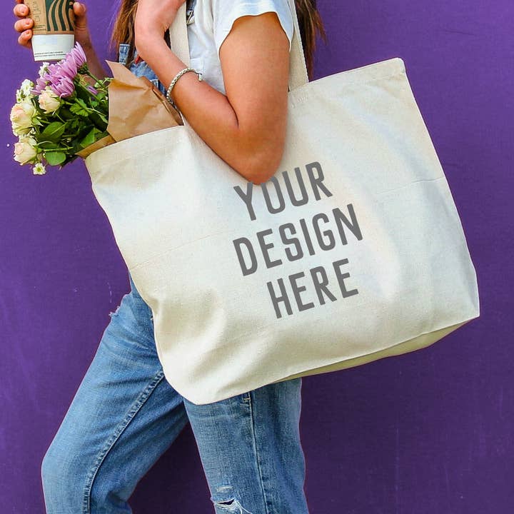 Sockprints - Wholesale Tote Bag - Unisex - Custom Printed Large Canvas Tote Bag with Your Design