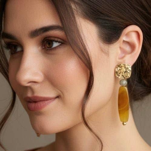 AGALYA - Pendientes con Ágata Amarilla y cuarzo verde – Joya Artesanal Hecha en Italia para venta al por mayor de OE!