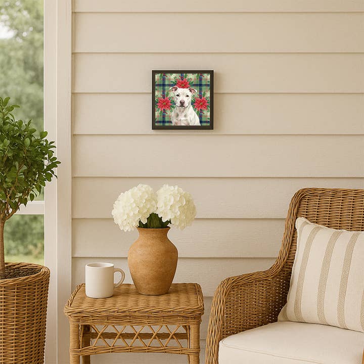 Caroline's Treasures - Wholesale Art Print - White Staffordshire Bull Terrier Christmas PoinsettIas Meta3