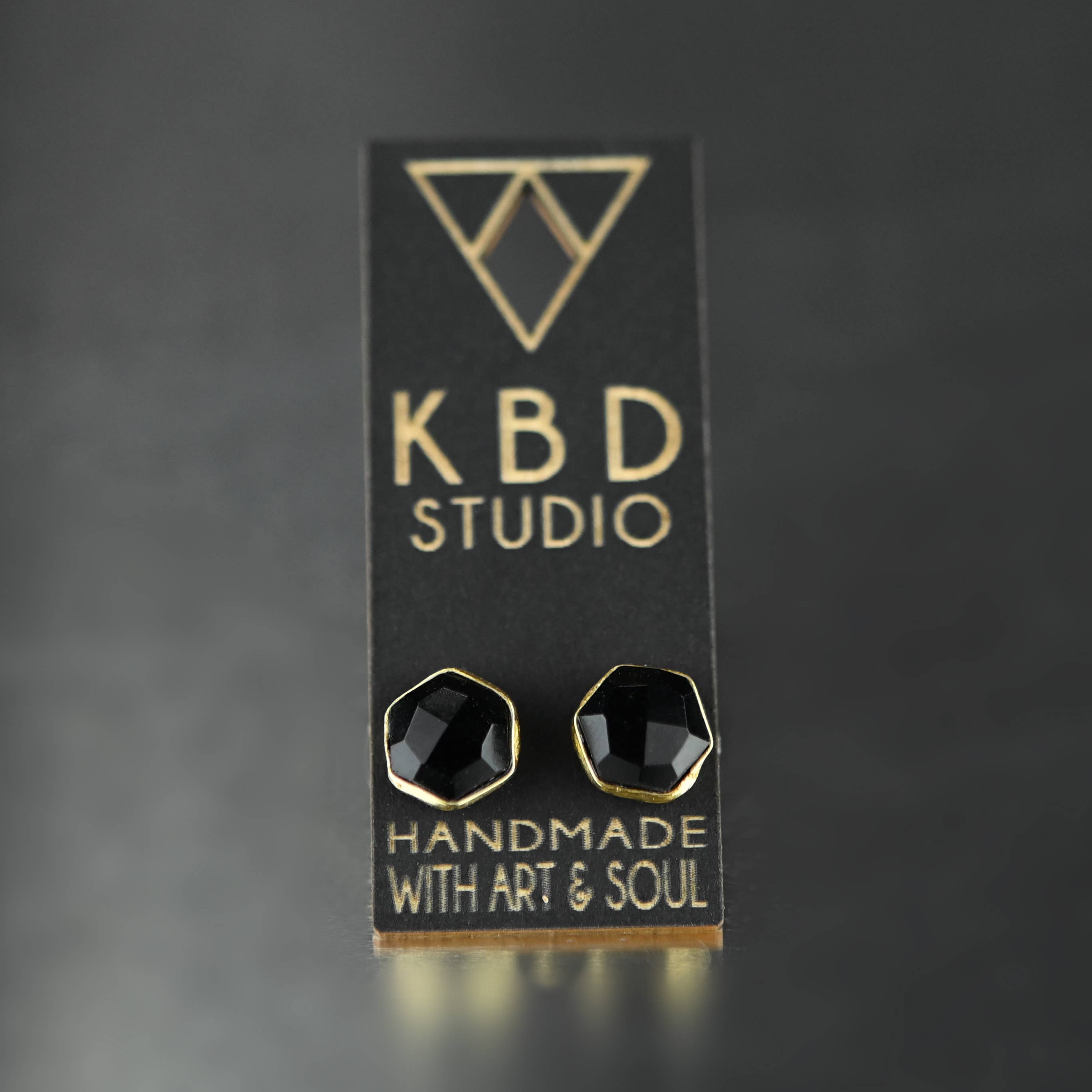 KBD Studio - Wholesale Stud/Post Earrings - Semi Precious Hexagon Gemstone Studs (8mm gold)17