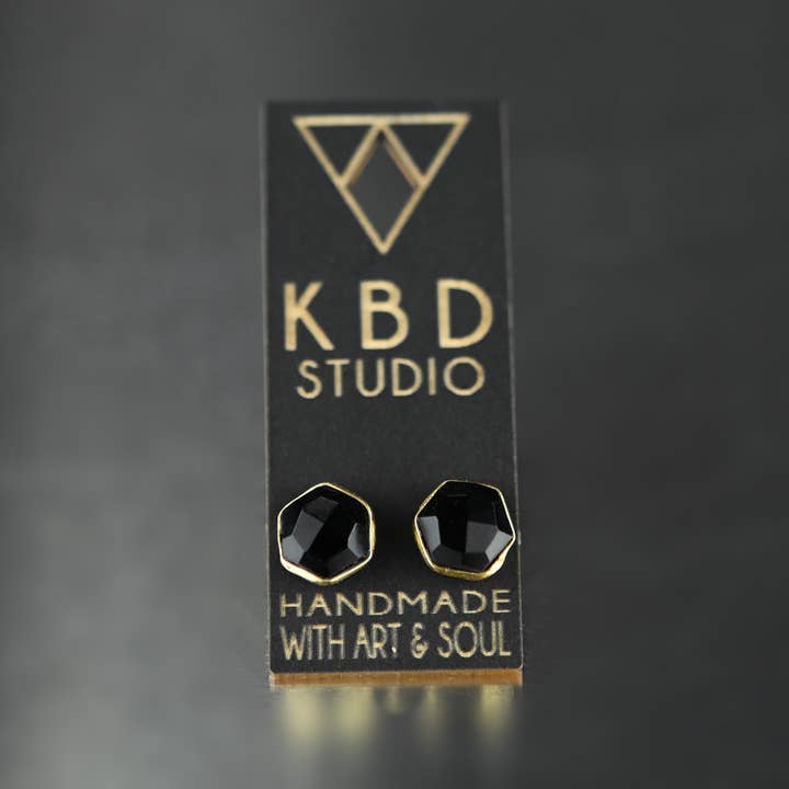 KBD Studio - Wholesale Stud/Post Earrings - Semi Precious Hexagon Gemstone Studs (8mm gold)17