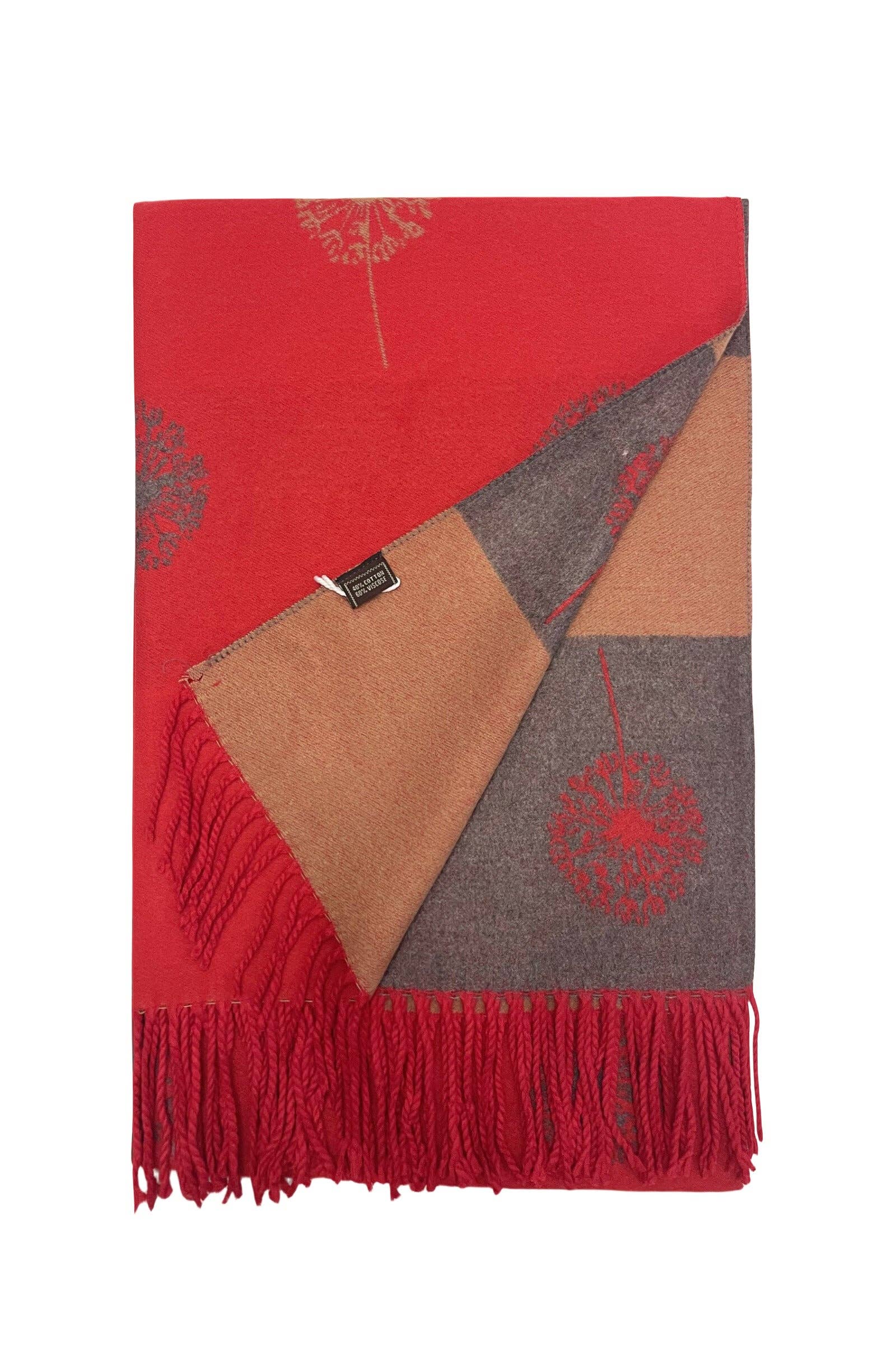 Fashion Scarf World – wholesale Scarf – Women's – Dandelion Print With Reversible Stripe Tassel Scarf17