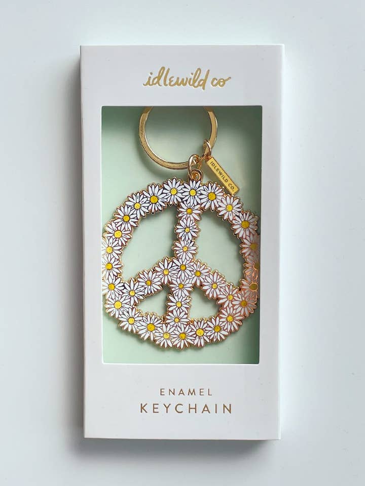 Peace Daisy Enamel Keychain for wholesale by Idlewild Co.