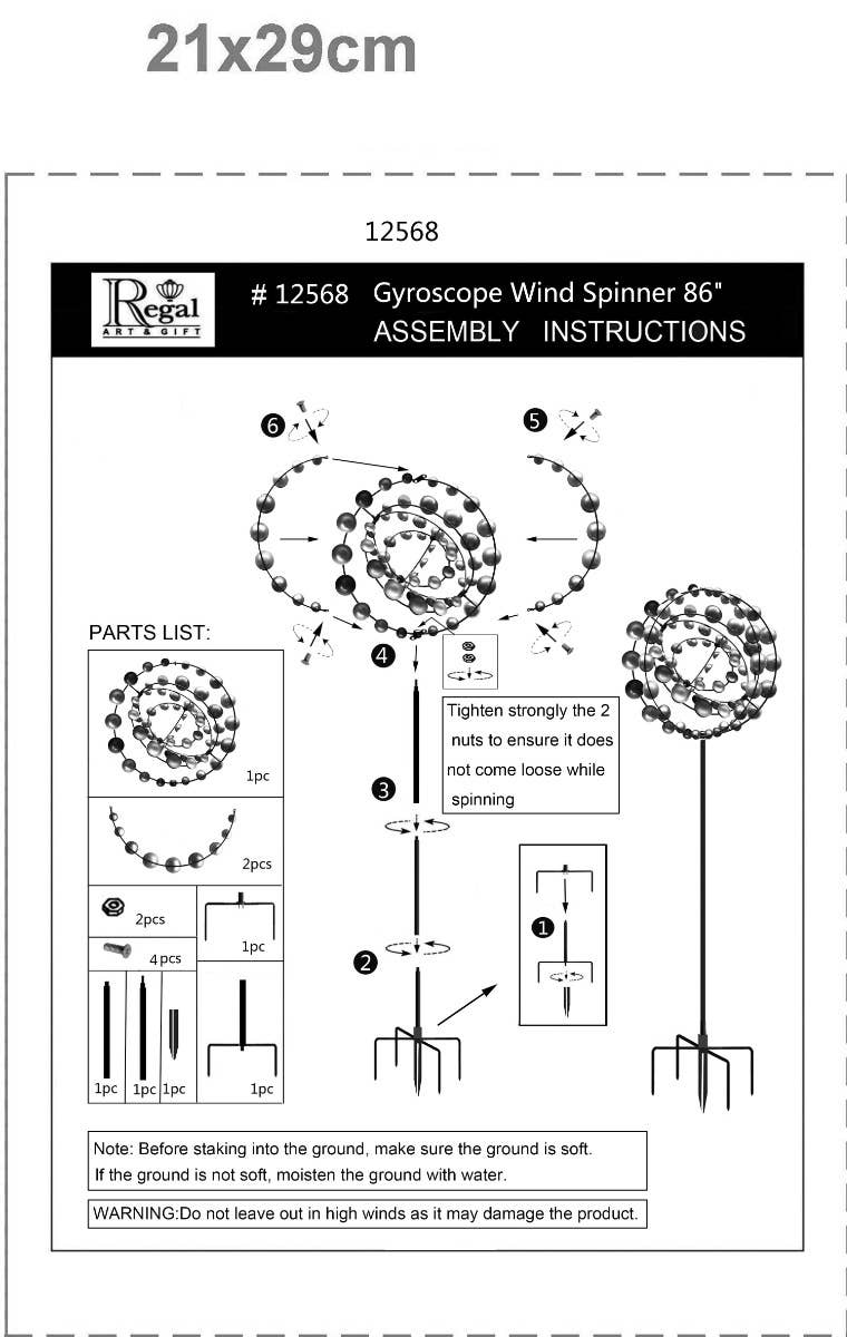 Regal Art & Gift - Wholesale Wind Spinner - Gyroscope Wind Spinner 86"6