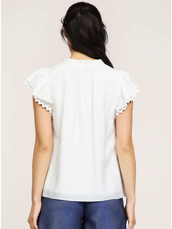 Off White Crochet Detail Short Sleeve Blouse for wholesale on Faire