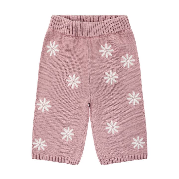 Kynd Baby - Wholesale Trousers – Kids - Embroidered Knit Flare Pant - Wood Rose3