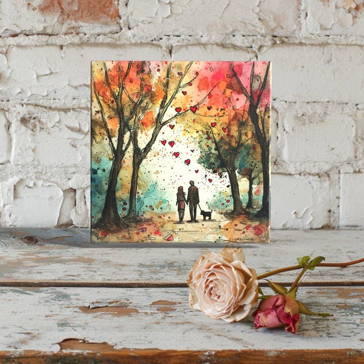 Enchanted Love Path: Handcrafted Ceramic Valentines Day Tile Art for wholesale by Peeping Tom's Cottage