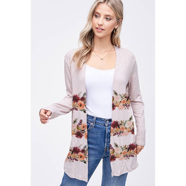 Blommig rand ribbstickad långärmad kofta för wholesale av Phil Love