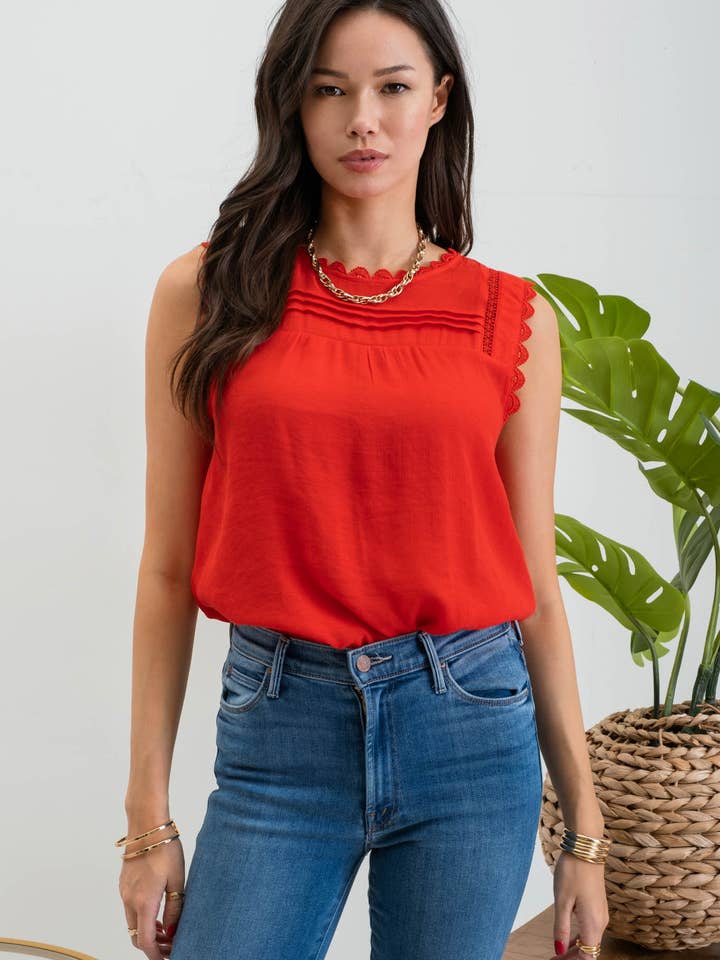 Blu Pepper - Wholesale Blouse - Women's - SLEEVELESS LACE EDGE WOVEN TOP21