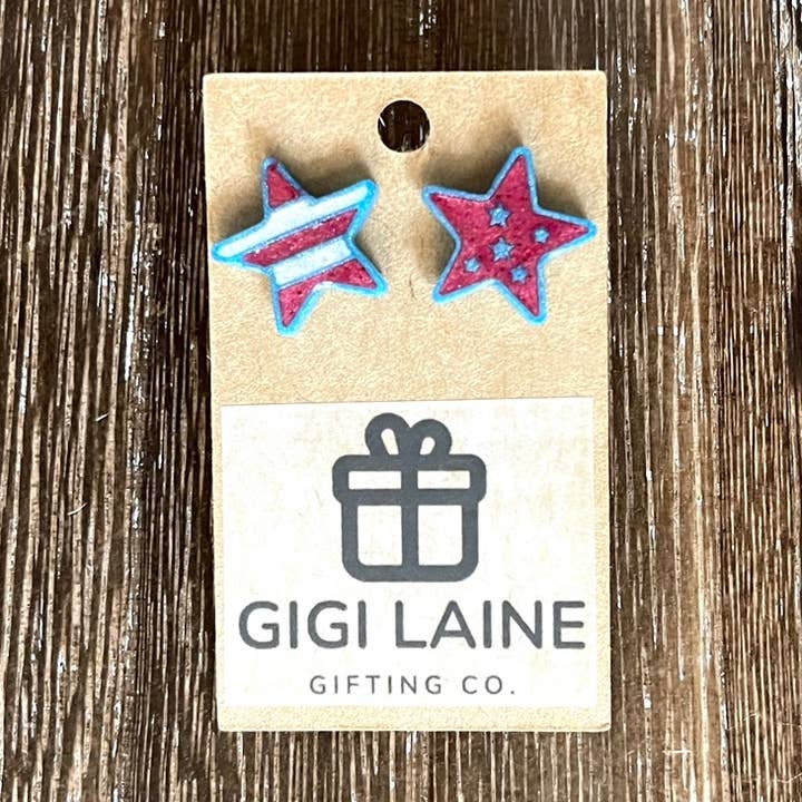 Earrings - Resin American Flag Stars for wholesale by Gigi Laine Gifting Co