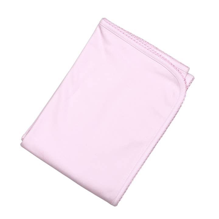 PPP-016 Pink Receiving Blanket Pink Picot Trim 28"x 29". for wholesale by Baby Loren