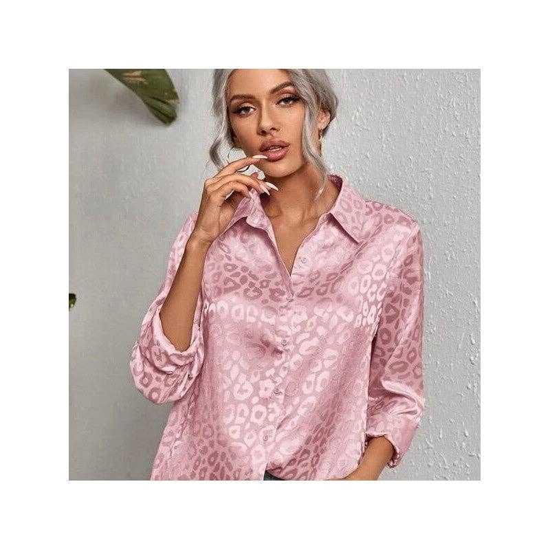 UZ Wholesale Store – wholesale Tröja med knappar – Dam – Leopardmönstrad knäppskjorta med krage3