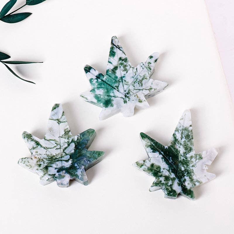 Moon Rituals - Wholesale Spiritual Stone/Crystal - Moss Agate Maple Leaf Hand-Carved Gemstone & Christmas Crystal Gift2