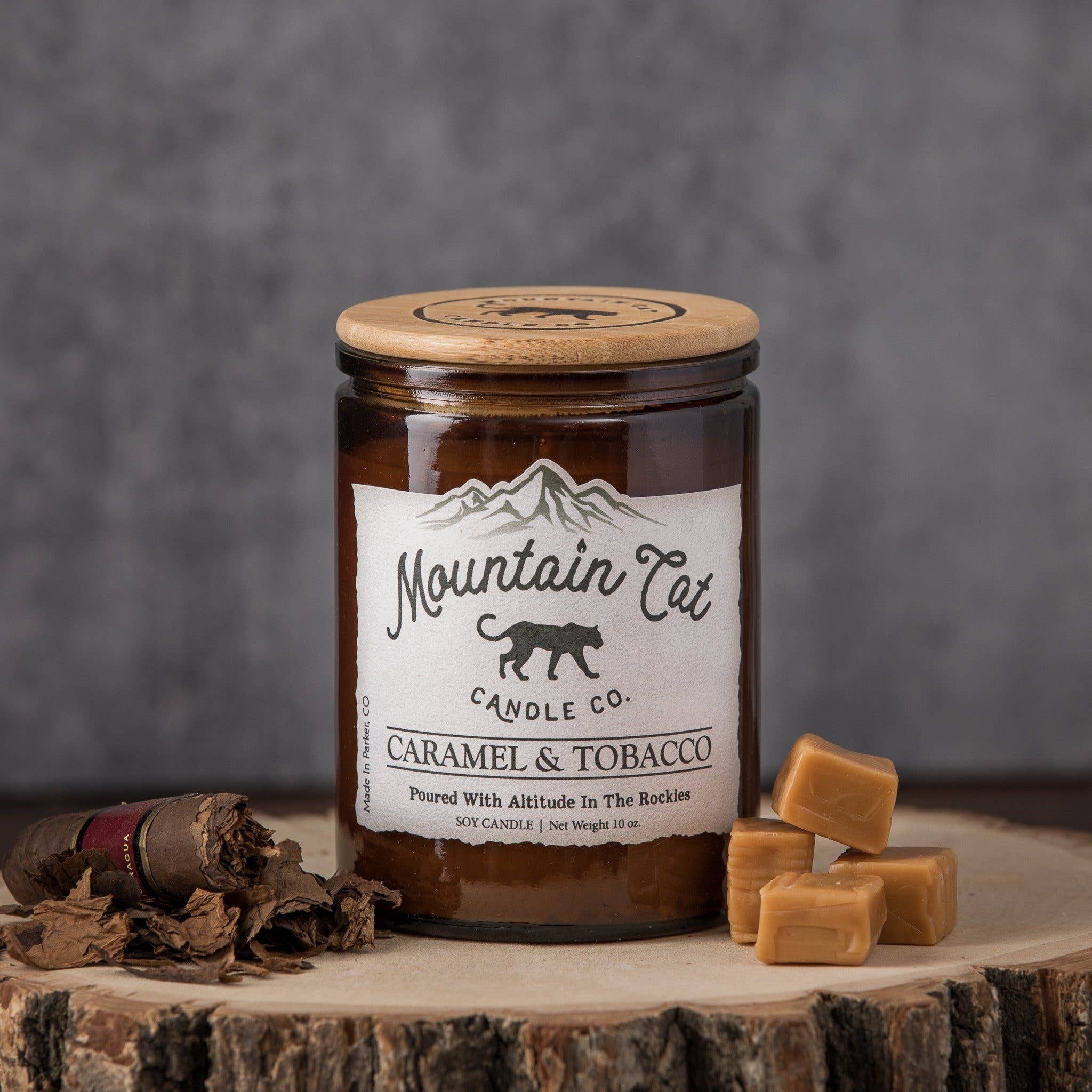 Mountain Cat Candle Co - Wholesale Jar/Filled Candle - Caramel & Tobacco – (made to order, starting at $5)