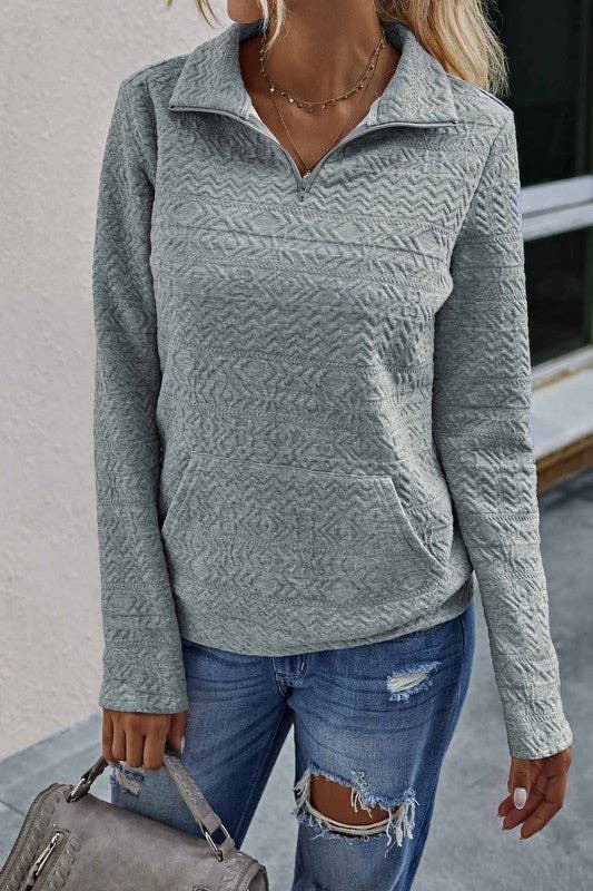Love, Kuza – Engroshandel Pullover - Dame – Halv lynlås tekstureret sweater0