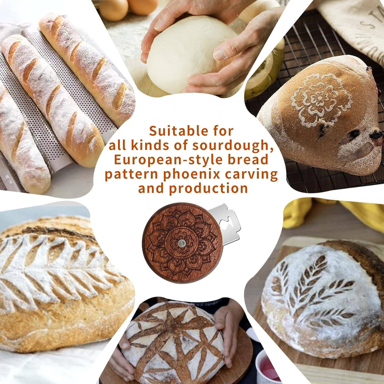 VIGOR - Wholesale Kitchen Tool/Gadget - Wooden Lame Bread Scoring Tool with 5 Razor Blades and Leath5