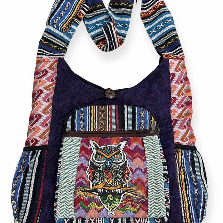 Rising International Inc - Wholesale Crossbody bag – Women's - Cotton Patchwork Zip Side Pocket Owl Bag RIB249460