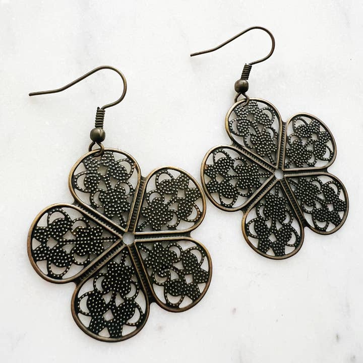 Carmen Miller Jewellery - Wholesale Dangle earrings - Antique Bronze Vintage Filigree Boho Flower Earrings3