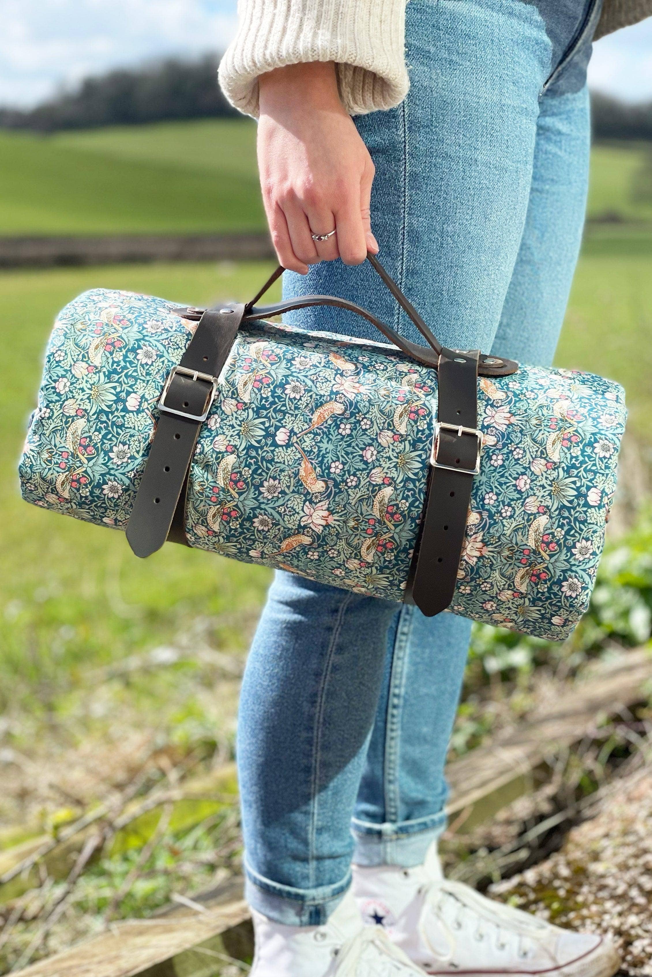 Coco & Wolf - Wholesale Picnic Blanket - Picnic Blanket made with Liberty Fabric STRAWBERRY THIEF & CAPEL MUSTARD7