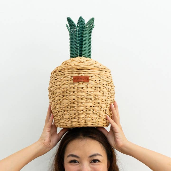 Handcrafted- Pineapple Basket (Natural) Small- Rattan Wicker for wholesale by MOMIJI