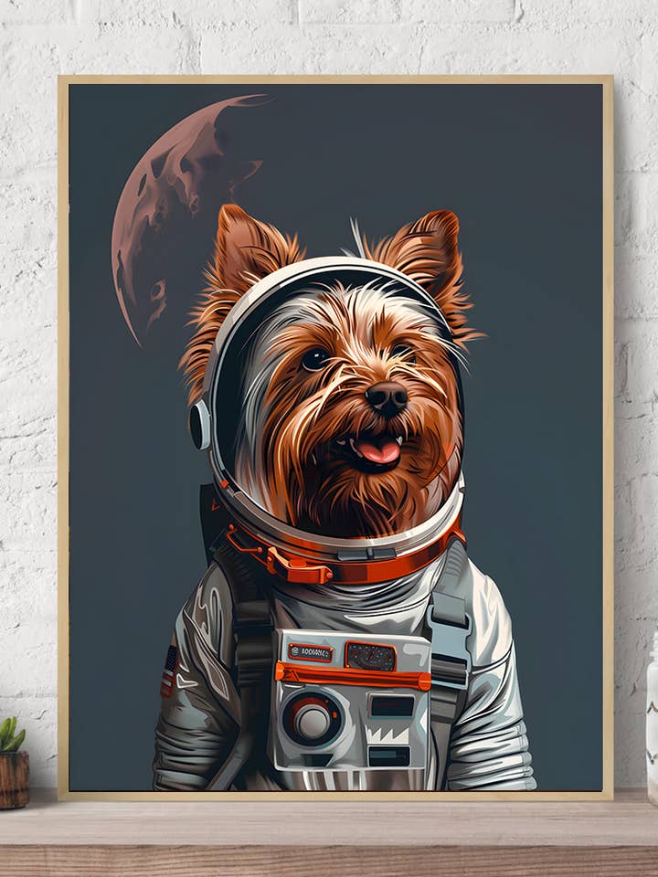 Impresión artística sobre lienzo con diseño de astronauta de la NASA con Yorkshire Terrier para venta al por mayor de Arttique - Artistry Canvas Prints