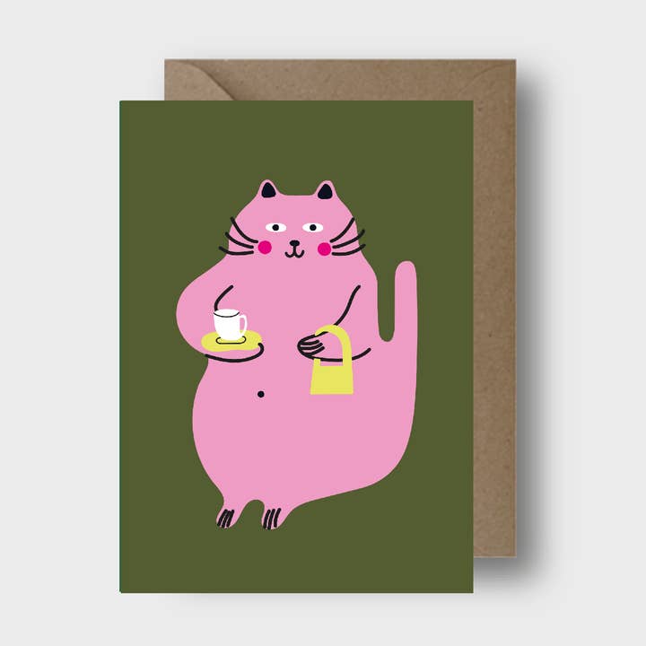 Happy Chubby Cat Greeting Card for wholesale by Seekprint