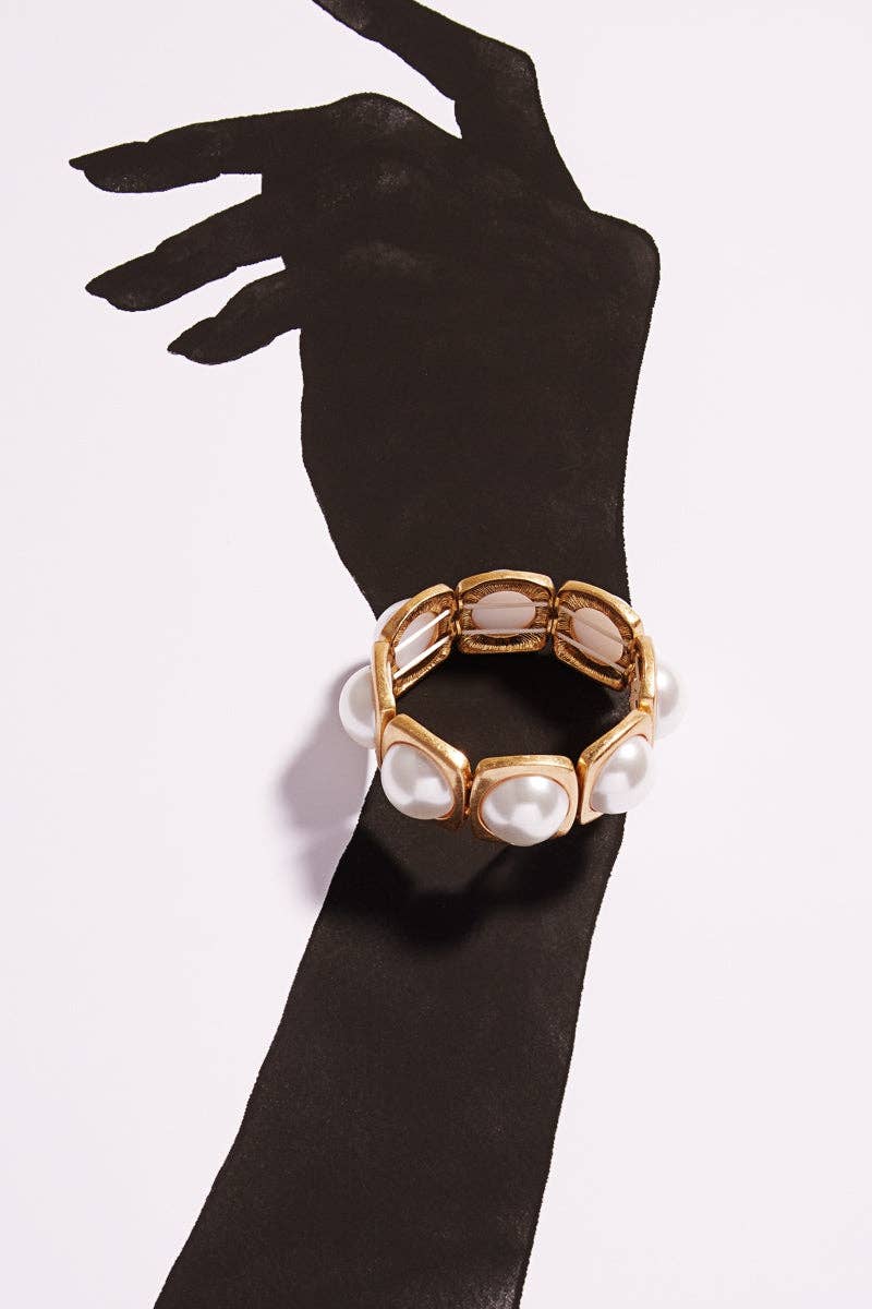 VG ROUND SHAPE VINTAGE PEARL W METAL STRETCH BRACELET for wholesale on Faire1