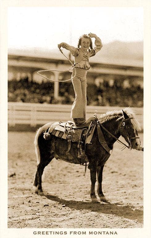 Found Image Press - Wholesale Postcard - Postcard MT-268 Greetings from Montana, Little Girl Roping o0