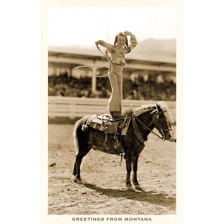 Found Image Press - Wholesale Postcard - Postcard MT-268 Greetings from Montana, Little Girl Roping o