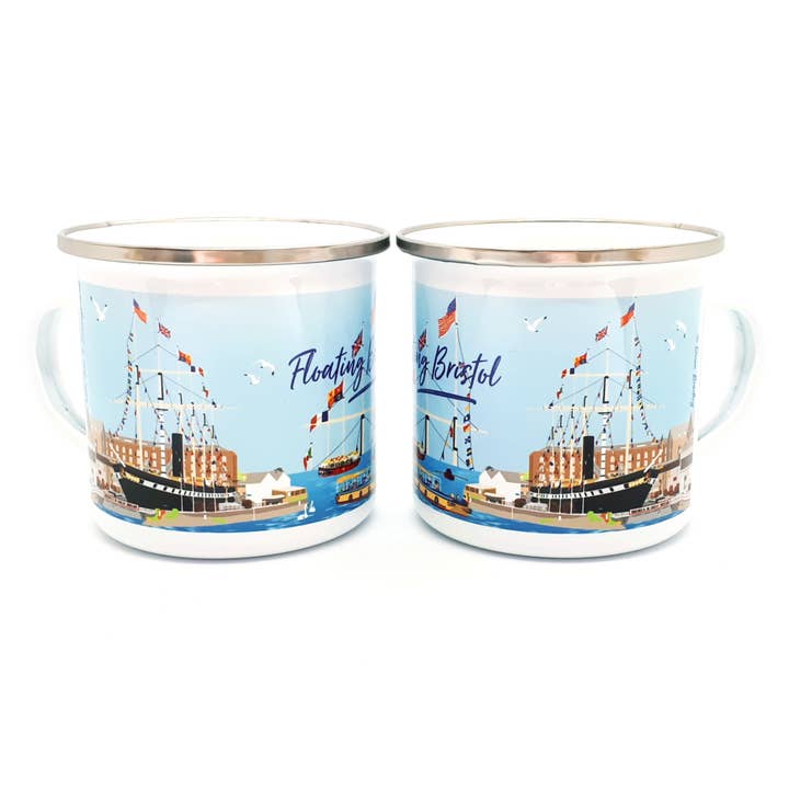 Floating Bristol Enamel Mug for wholesale by dona B drawings