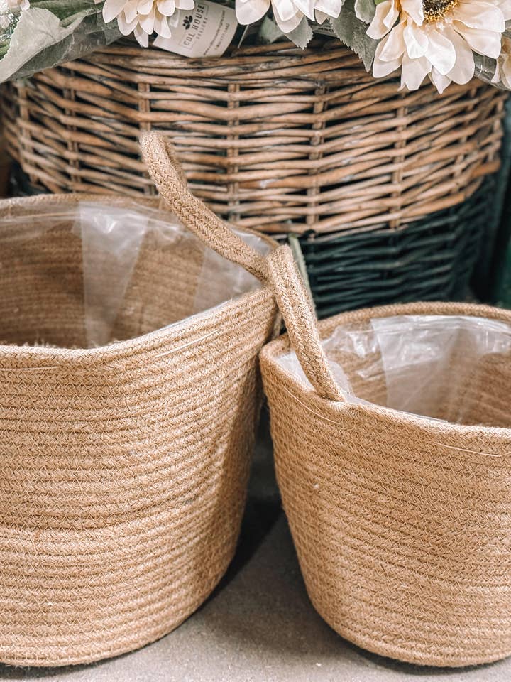 Set of 2 Natural Woven Planters with Side Handles for wholesale by Refinery 86 Home Decor