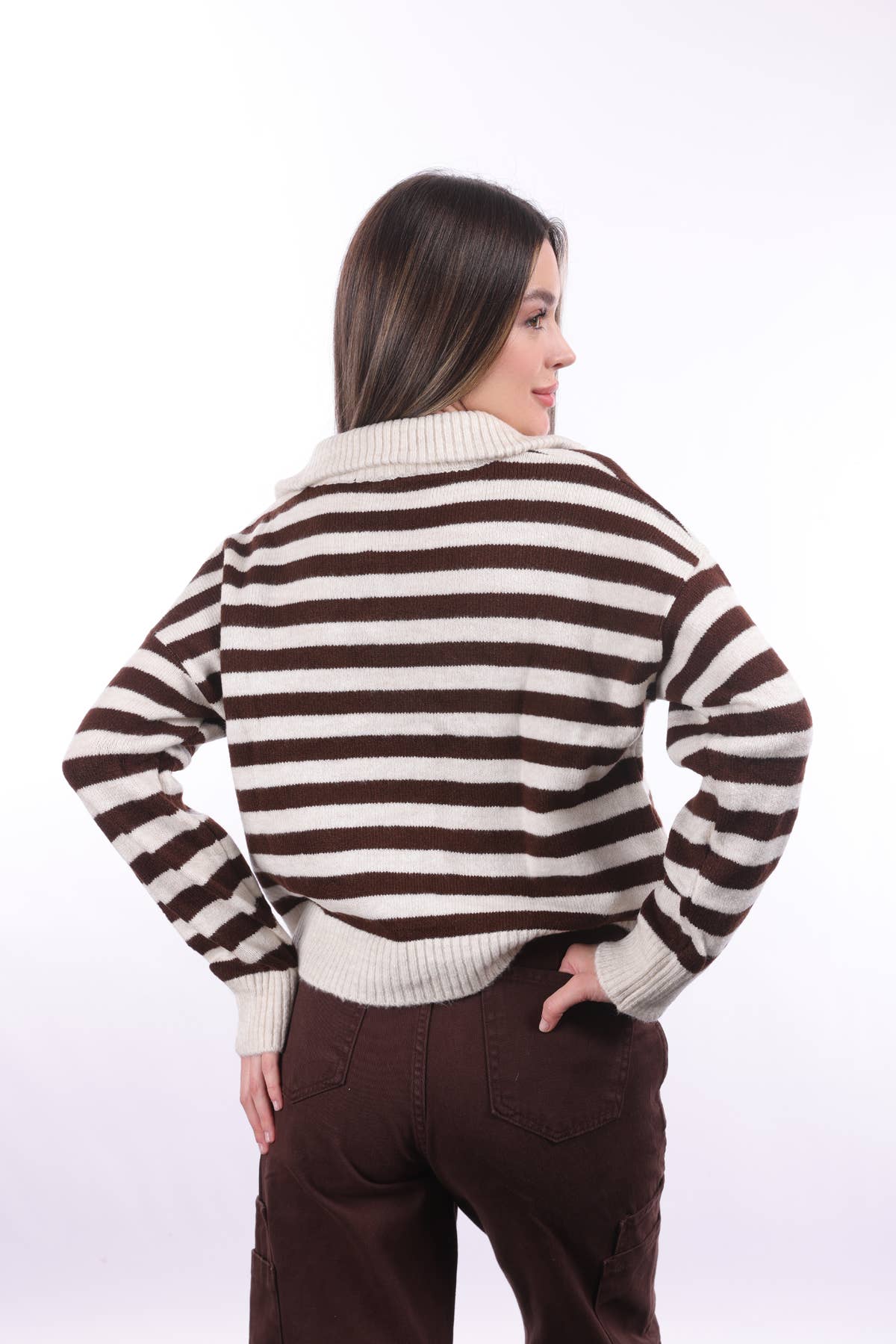 My 9Teen - Wholesale Knit Sweater - Women's - Striped Zippered Knit Sweater3