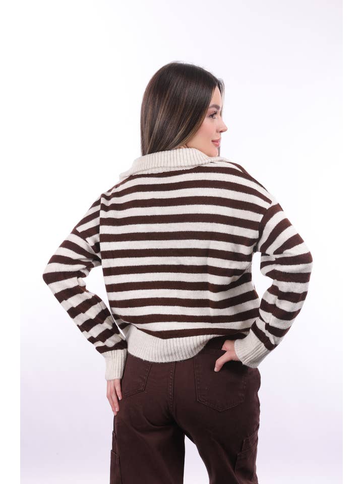 My 9Teen - Wholesale Knit Sweater - Women's - Striped Zippered Knit Sweater3