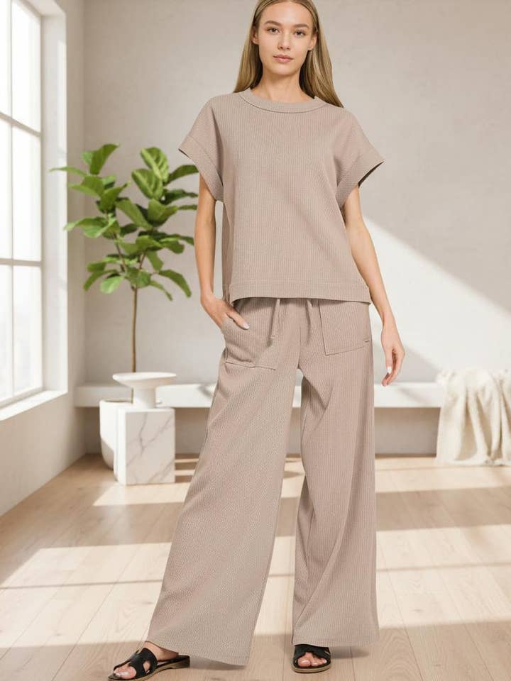 Set 2 pezzi maglietta a maniche corte a coste e pantaloni .0105 SI-28414 per la vendita all'ingrosso da parte di 42POPS