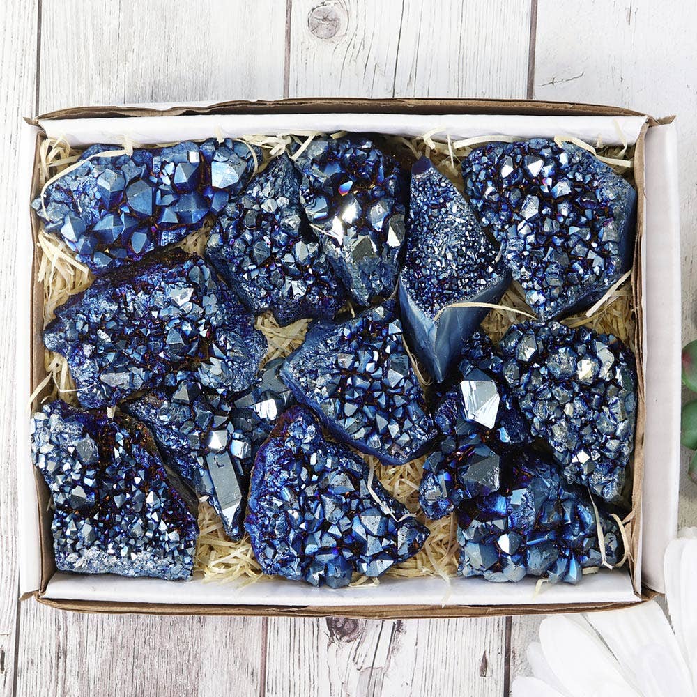 Natures Artifacts Inc - Wholesale Spiritual Stone/Crystal - Titanium Blue Amethyst Clusters Flat5