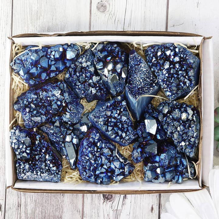 Natures Artifacts Inc - Wholesale Spiritual Stone/Crystal - Titanium Blue Amethyst Clusters Flat5