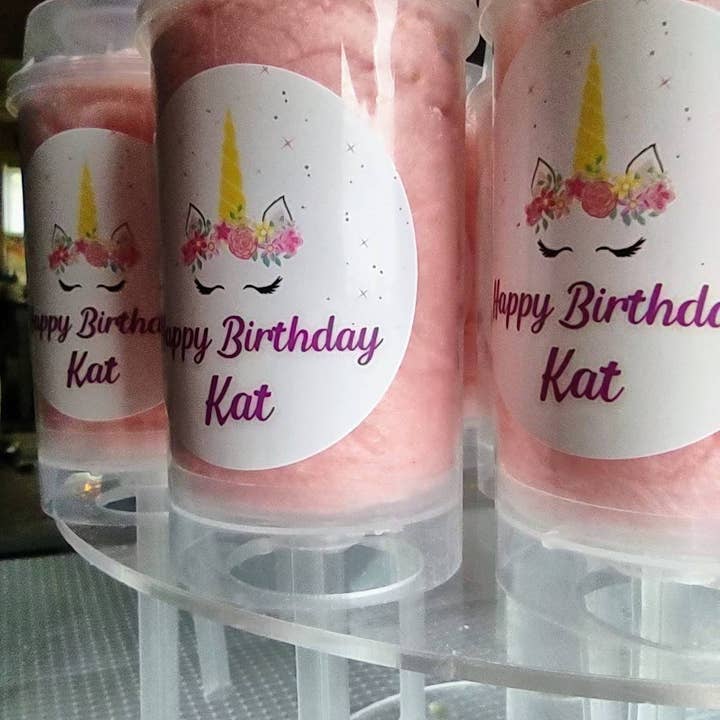 Hey Sugar Cotton Candy - Wholesale Lollipop - Personalized Unicorn Cotton Candy Push Pops - Birthday Girl Unicorn Theme Party Treats, Personalized label, Rainbow theme cotton candy1