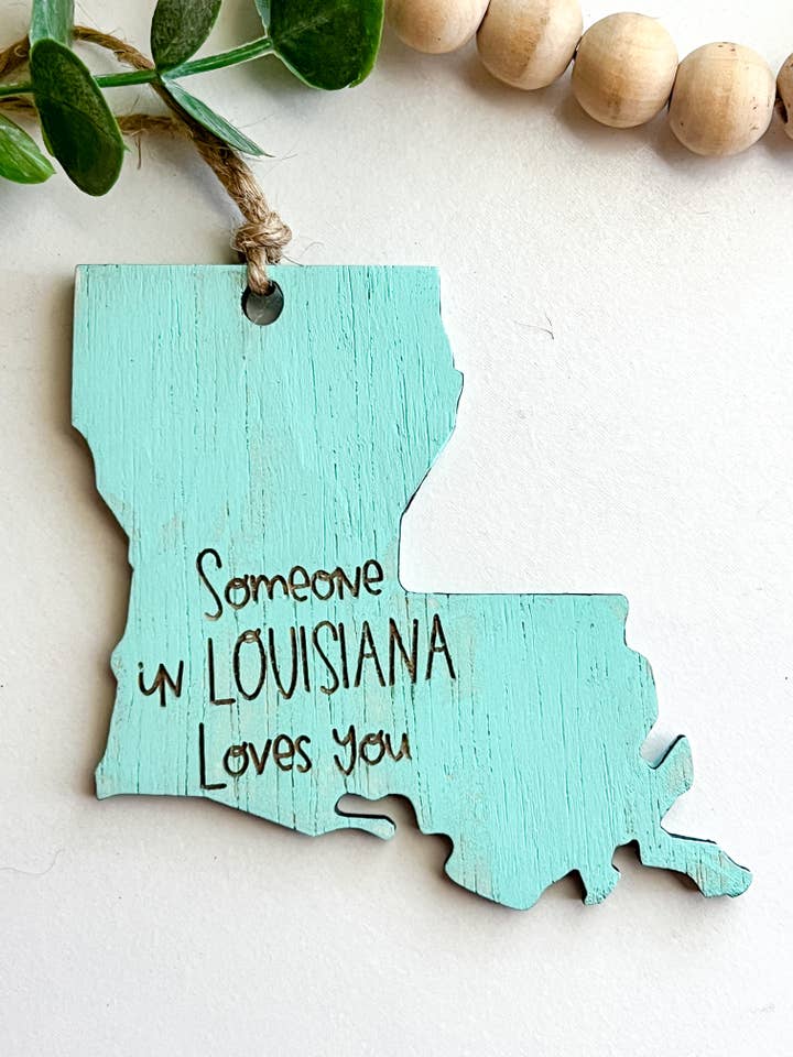 Turquoise Someone in Louisiana Loves You Ornament for wholesale by Geaux Magnolia