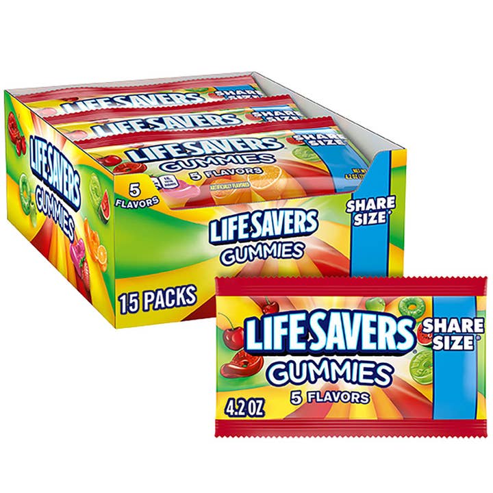 Long Island Candy Factory – Engroshandel Vingummi – Lifesavers Gummies Delestørrelse 15 stk. 4,2 ounce poser bakke
