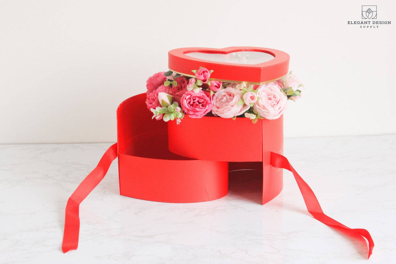 Elegant Design Supply - Vente Coffrets cadeaux - Boîte à fleurs cœur à deux étages avec couvercle transparent15