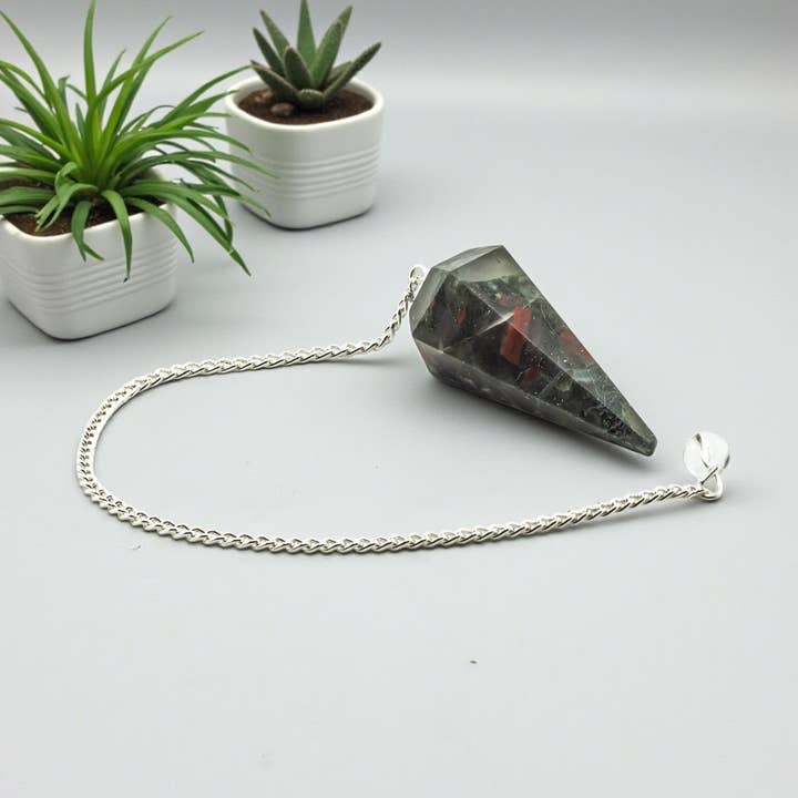 African Bloodstone Gemstone Pendulum Silver Color Chain for wholesale by Quasar Gems USA
